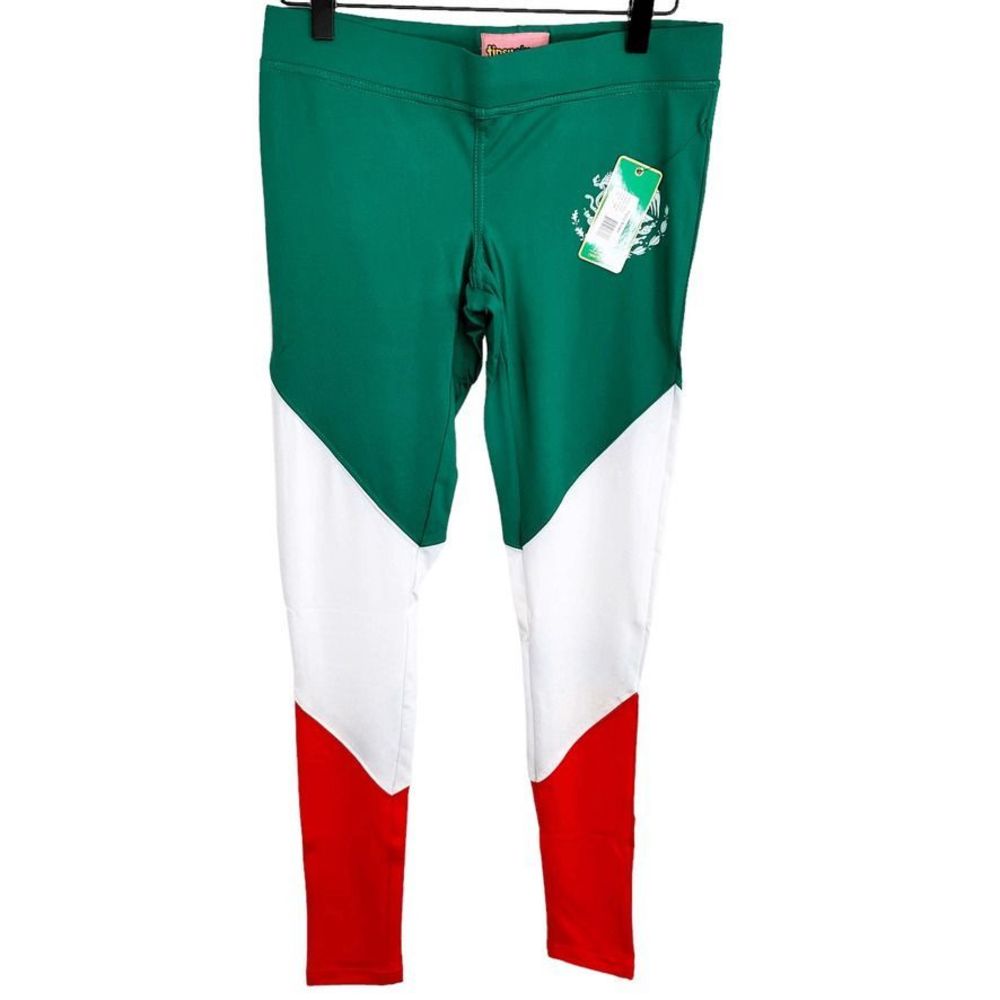 Tipsy Elves Womens Leggings Small Green White Red Mexico Flag Festive‎ Tri-Color